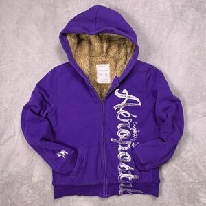 Aeropostale Purple Sherpa Lined Zip Up Hoodie XL Y2K Mallcore Logo Cozy Fur